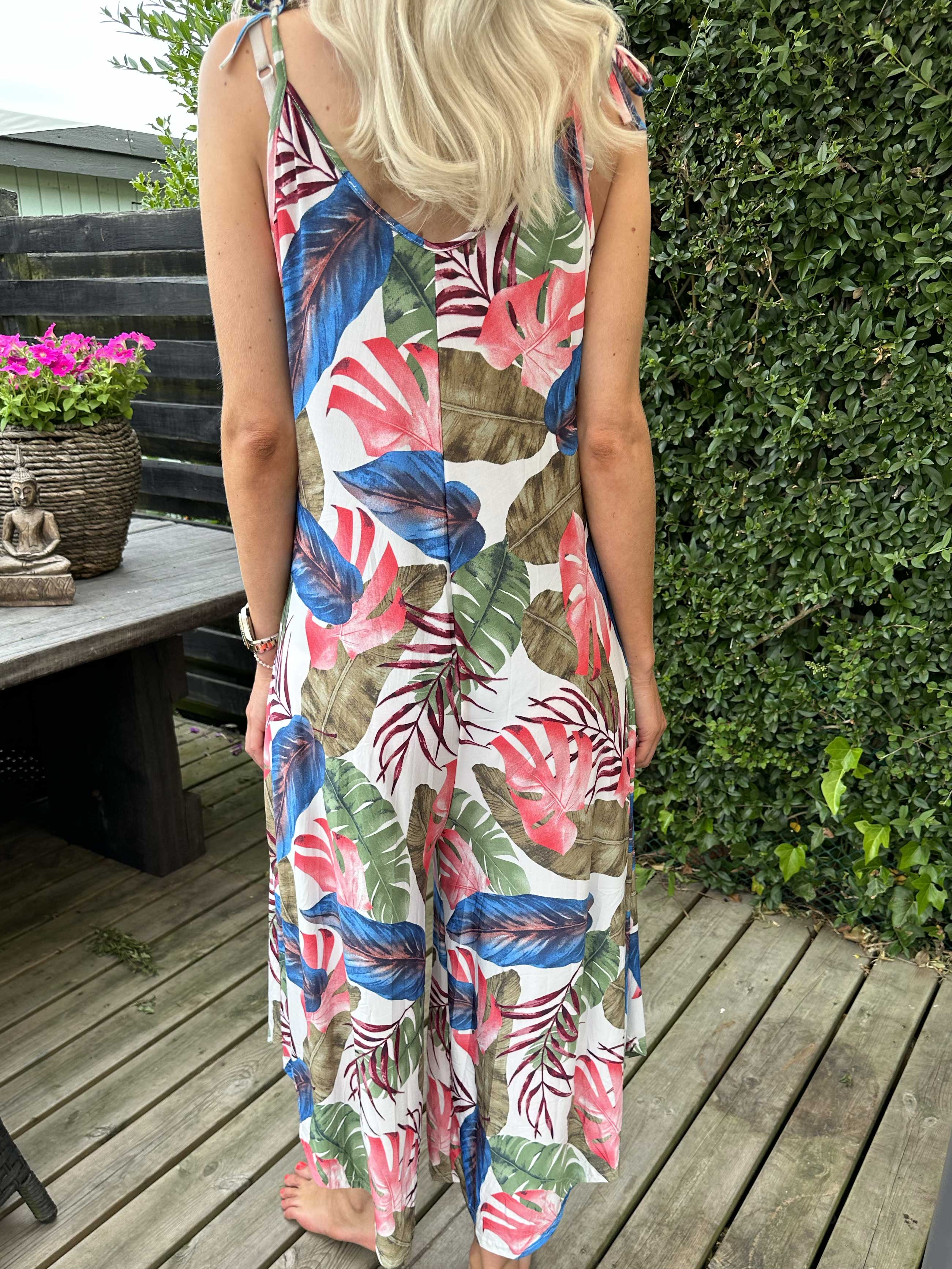 Safira Multi Leaf - Stretchig byxdress med vida ben